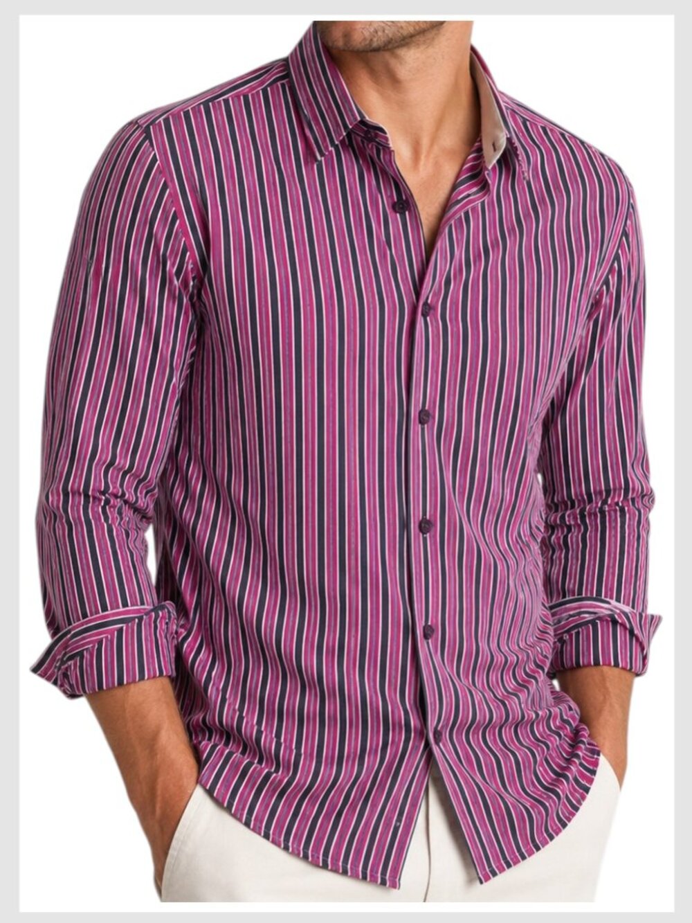 Michael Kors Men’s Striped Dress Shirt Grey Pink Cotton XL